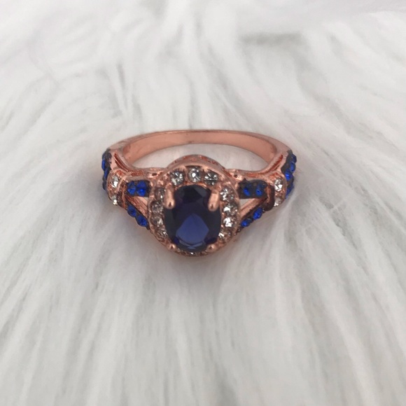 Sterling Silver Rose Gold Plated Sapphire Ring - Picture 2 of 4